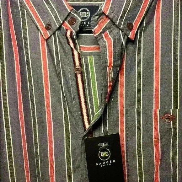 NWT Badger Smith Button Up Striped Long Sleeve Shirt Size Large - Picture 2 of 6